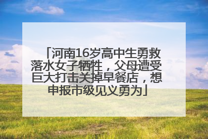 河南16岁高中生勇救落水女子牺牲，父母遭受巨大打击关掉早餐店，想申报市级见义勇为